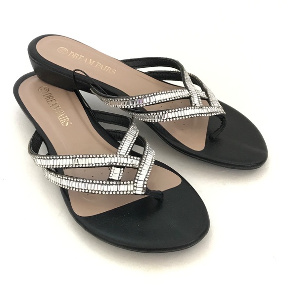 DREAM PAIRS Jeweled Sandals Black and Silver Rhinestone Women’s Size 7.5 - Picture 12 of 16